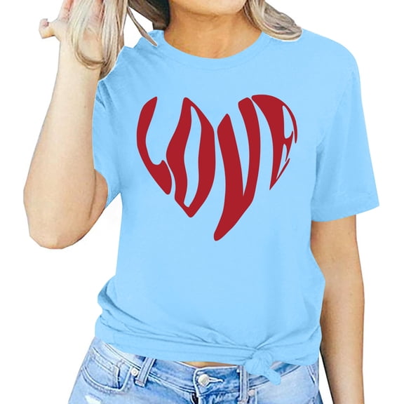 SOOMLON Valentines Day Tee Shirts Women Girl Friend Valentines Gift Loose Short Sleeve Scoop Neck T Shirts Cute Heart Graphic Tops Trendy Festival Clothes 2025 Sky Blue M