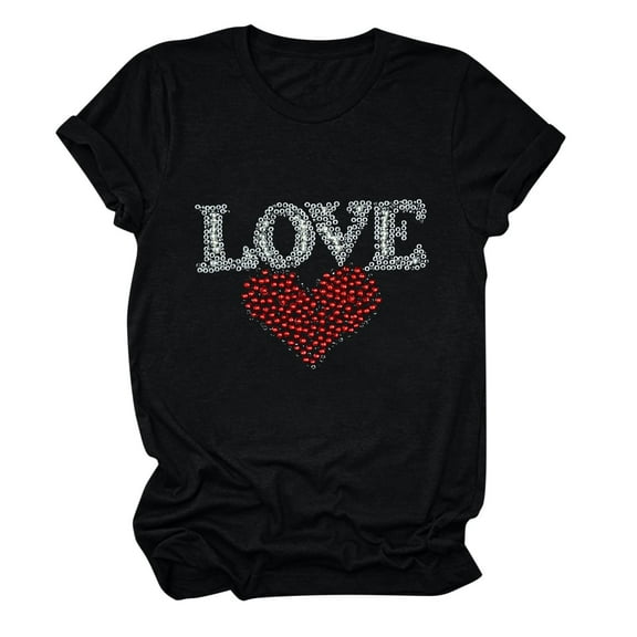 SOOMLON Valentines Day Tee Shirts Women Girl Friend Valentines Gift Comfy Short Sleeve Scoop Neck Tops Funny Love Heart Graphic Tshirts Fashion Festival Clothes 2025 Black 2XL