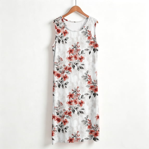 SOOMLON White Nightgowns for Women Plus Size Loose Soft Loungewear Crew Neck Sleeveless Long Sundress Floral Sleepdress
