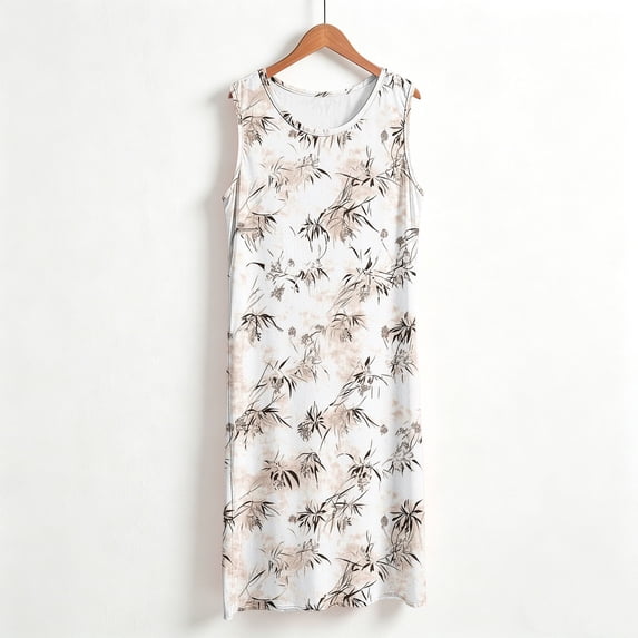 SOOMLON White Nightgowns for Women Plus Size Regular Sleepwear Crew Neck Sleeveless Long Sundress Floral Tank Sleepshirt