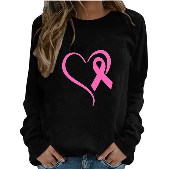 SOOMLON Women Breast Cancer Awareness T-Shirt Cancer Awereness Shirts for Women Breast Cancer Awareness Shirts Pink Ribbon T-Shirts Long Sleeve Crew Neck Pink Shirt for Women M