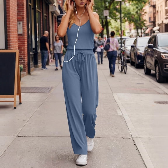 SOOMLON Women Jumpsuits Plus Size Dressy Cap Sleeve V Neck Rompers Front Botton Jumpsuits Beige Linen Pants with Pockets