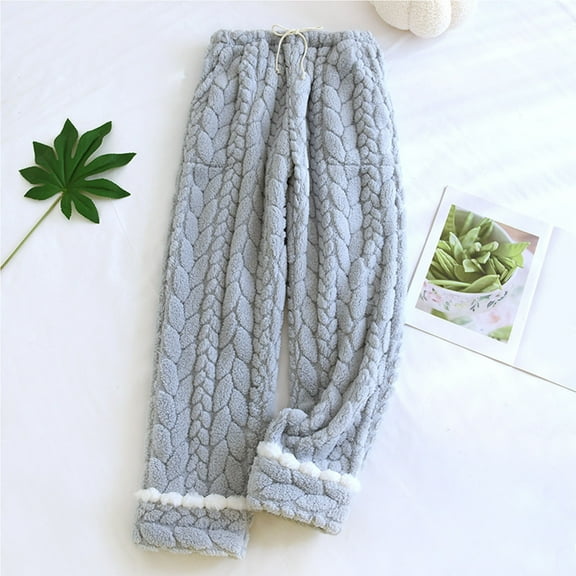 SOOMLON Women Pajama Pants Long Comfy Flannel Solid Pajama Bottoms Adult Tall Warm Winter Plush Lounge Sleepwear Night Pants Drawstring Soft Straight Leg Pants Loungewear Blue XL