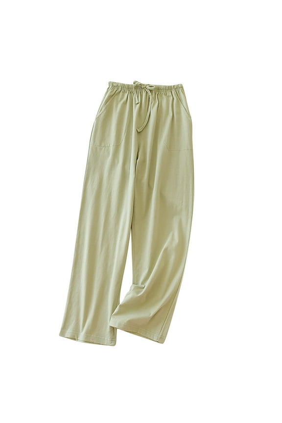 Women Pajama Pants Long Soft Cotton Solid Pajama Bottoms Couple Loose Warm Winter Lounge Sleepwear Sleep Pants Drawstring Comfy Straight Leg Pants Night Clothes Green M