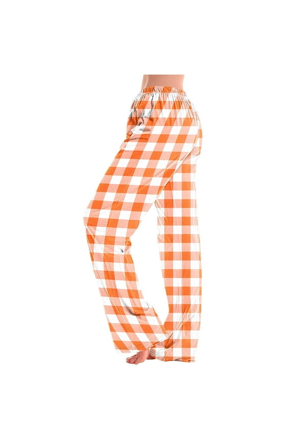 Women Pajama Pants Long Soft Plaid Pajama Bottoms Adult Tall Warm Winter Lounge Sleepwear Sleep Pants Stretchy Comfy Wide Leg Pants Night Clothes Yellow L