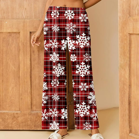 SOOMLON Women Pajama Pants Long Winter Comfy Cute Graphic Pajama Bottoms Adult Tall Warm Winter Lounge Sleepwear Night Pants Elastic Waist Soft Wide Leg Pants Loungewear Colorful S