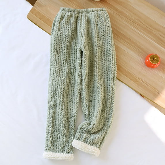 SOOMLON Women Pajama Pants Long Winter Comfy Flannel Solid Pajama Bottoms Adult Loose Warm Winter Fuzzy Lounge Sleepwear Night Pants Stretchy Soft Straight Leg Pants Loungewear Green XL
