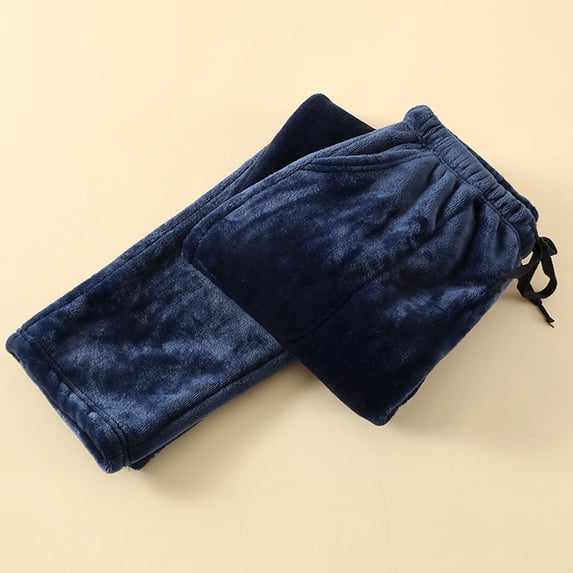SOOMLON Women Pajama Pants Long Winter Cozy Flannel Solid Pajama Bottoms Adult Loose Warm Winter Fuzzy Lounge Sleepwear Pjs Pants Drawstring Cozy Straight Leg Pants Nightwear Navy L