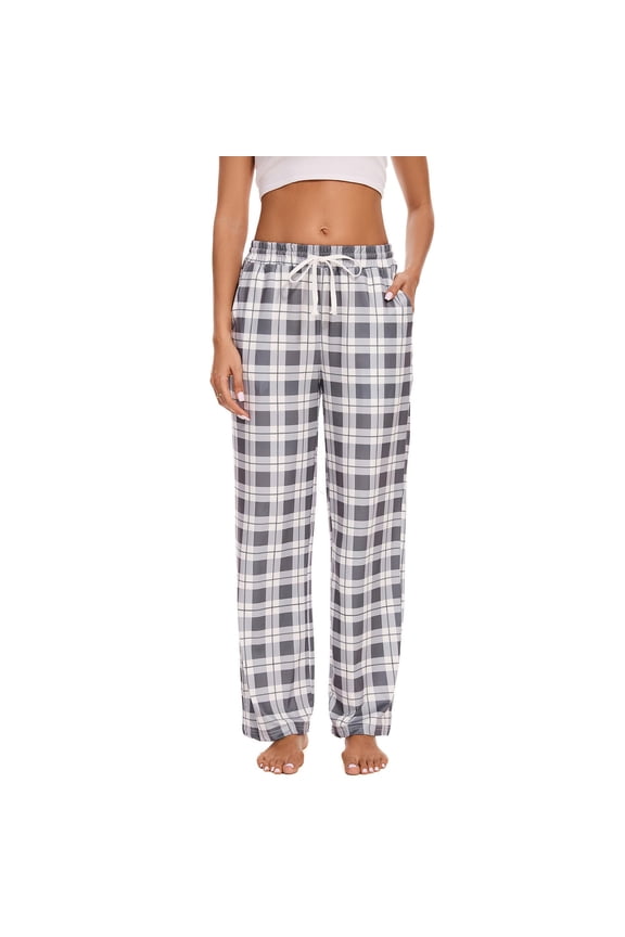 Women Pajama Pants Long Winter Soft Plaid Graphic Pajama Bottoms Adult Tall Warm Winter Lounge Sleepwear Sleep Pants Drawstring Comfy Straight Leg Pants Night Clothes with Pockets Gray L