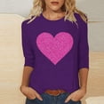 thumbnail image 1 of SOOMLON Women Valentine's Day Tops Couple Valentines Gift Comfy 3/4 Sleeve Crew Neck T Shirts Funny Heart Graphic Tops Fashion Valentines Outfits 2025 Purple M, 1 of 4