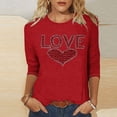 thumbnail image 1 of SOOMLON Women Valentine's Day Tops Lover Valentines Gift Loose 3/4 Sleeve Crew Neck T Shirts Cute Heart Print Tee Shirts Trendy Holiday Clothes 2025 Red L, 1 of 4