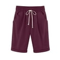 thumbnail image 1 of SOOMLON Women's Casual Elastic Waist Summer Drawstring Cotton Bermuda Shorts with Pockets Y2k Shorts Summer Print Shorts Cotton Linen Pants Wine XXL, 1 of 6