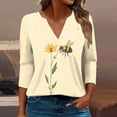 thumbnail image 1 of SOOMLON Womens 3/4 Length Sleeve Tops Plus Size Tunic Cotton Bee Festival Tops Casual V Neck Shirts Funny Honey Bee Print T Shirts 2025 Trendy Spring Summer Ladies Tops Loose Fit Outfits Pullover XL, 1 of 5