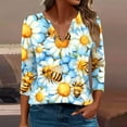 thumbnail image 1 of SOOMLON Womens 3/4 Sleeve Shirts Plus Size Tunic Cotton Bee Festival Tops Casual V Neck Shirts Funny Honey Bee Print T Shirts 2025 Trendy Spring Summer Ladies Tops Loose Fit Outfits Pullover XL, 1 of 5