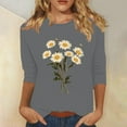 thumbnail image 1 of SOOMLON Womens 3/4 Sleeve Shirts Plus Size Tunic Cotton Tops Dressy Casual Round Neck Shirts Cute Flowers Graphic T Shirts 2025 Trendy Spring Summer Ladies Tops Loose Fit Outfits Pullover Gray 2XL, 1 of 4