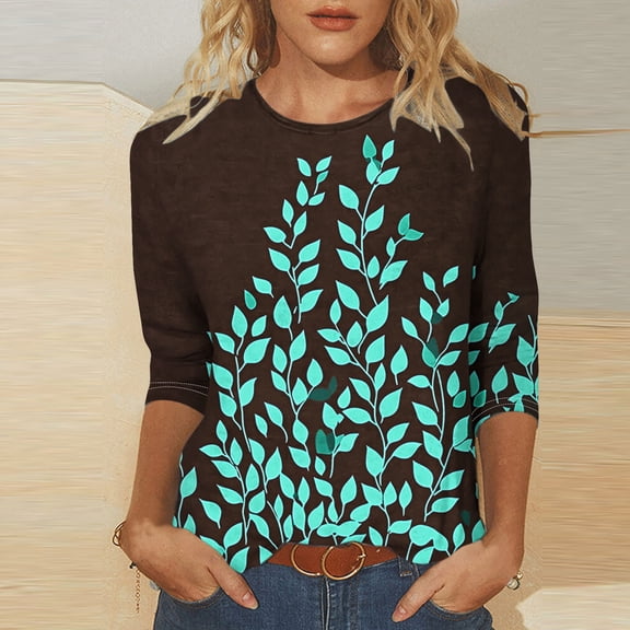 SOOMLON Womens 3/4 Sleeve Shirts Plus Size Tunic Cotton Tops Dressy Casual Round Neck Shirts Funny Daisy Graphic T Shirts 2025 Trendy Spring Summer Ladies Tops Loose Fit Basic Outfits Pullover XL