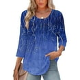 thumbnail image 1 of SOOMLON Womens 3/4 Sleeve Summer Tops Petite Tunic Cotton Pleated Tops Casual Crewneck Shirts Cute Flowers Print T Shirts 2025 Fashion Spring Summer Ladies Tops Loose Fit Outfits Pullover Dark Blue L, 1 of 9
