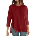 thumbnail image 1 of SOOMLON Womens 3/4 Sleeve Summer Tops Petite Tunic Cotton Tops Casual Plain Crewneck Shirts Sexy T Shirts 2025 Fashion Spring Summer Ladies Tops Loose Fit Y2k Basic Outfits Pullover Wine L, 1 of 6