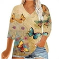 thumbnail image 1 of SOOMLON Womens 3/4 Sleeve Summer Tops Plus Size Tunic Cotton Oversized Tops Casual V Neck Shirts Cute Butterfly Graphic T Shirts 2025 Fashion Spring Summer Ladies Tops Loose Fit Outfits Pullover XL, 1 of 4