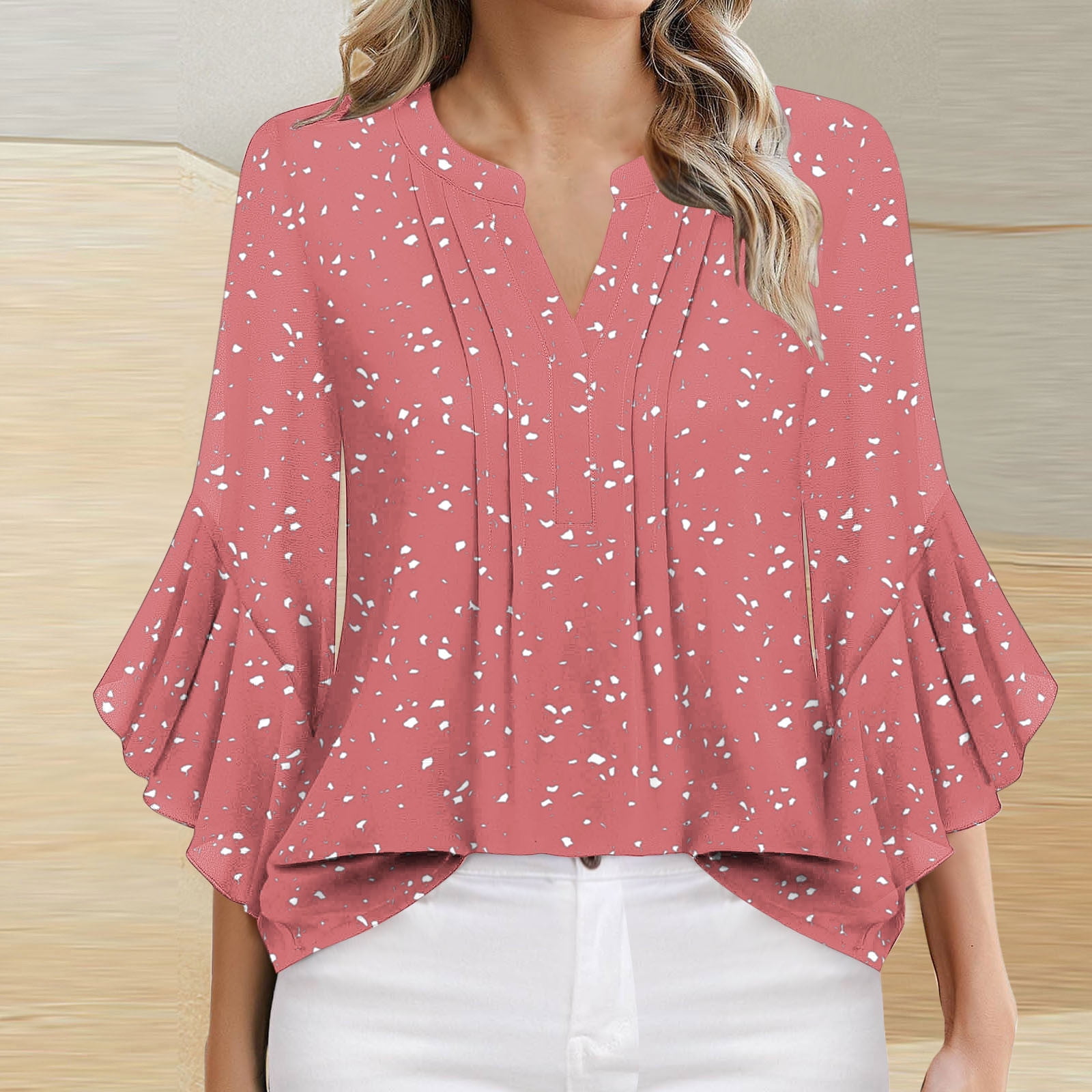 Vircreate Women's Casual Button V-Neck T-Shirt – 3/4 Sleeve Loose Tunic Top
