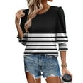 thumbnail image 1 of SOOMLON Womens 3/4 Sleeve T Shirts Petite Tunic Cotton Stretchy Tops Casual Round Neck Shirts Funny Striped Print T Shirts 2025 Trendy Spring Summer Ladies Tops Loose Fit Outfits Pullover Black M, 1 of 8