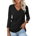 thumbnail image 1 of SOOMLON Womens 3/4 Sleeve T Shirts Petite Tunic Cotton Tops Casual Solid V Neck Shirts Sexy T Shirts 2025 Trendy Spring Summer Ladies Tops Comfy Loose Fit Blouses Y2k Basic Outfits Pullover Black XL, 1 of 6