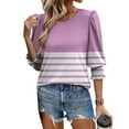 thumbnail image 1 of SOOMLON Womens 3/4 Sleeve Tops Petite Tunic Cotton Stretchy Tops Dressy Casual Crew Neck Shirts Cute Striped Graphic T Shirts 2025 Fashion Spring Summer Ladies Tops Loose Fit Outfits Pullover Pink S, 1 of 8