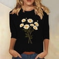 thumbnail image 1 of SOOMLON Womens 3/4 Sleeve Tops Plus Size Tunic Cotton Tops Dressy Casual Crewneck Shirts Cute Daisy Graphic T Shirts 2025 Fashion Spring Summer Ladies Tops Loose Fit Basic Outfits Pullover Black XL, 1 of 4