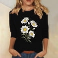 thumbnail image 1 of SOOMLON Womens 3/4 Sleeve Tops Plus Size Tunic Cotton Tops Dressy Casual Crewneck Shirts Cute Daisy Graphic T Shirts 2025 Fashion Spring Summer Ladies Tops Loose Fit Basic Outfits Pullover Black XL, 1 of 4