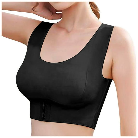 SOOMLON Womens Bras Comfortable Gathered Bra Front Closure Push Up Buckle Lift No Underwire Bra Cross Bra Cute Bras Sports Bra Black L