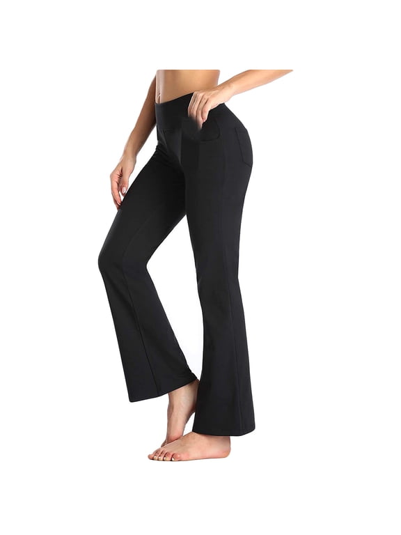 Womens Flare Leggings Crossover Yoga Pants Pockets High Waisted Stretchy Control Gym Workout Pants V Cross Waist Workout Leggings Yoga Trousers Exercise Capris Pants Black16 L