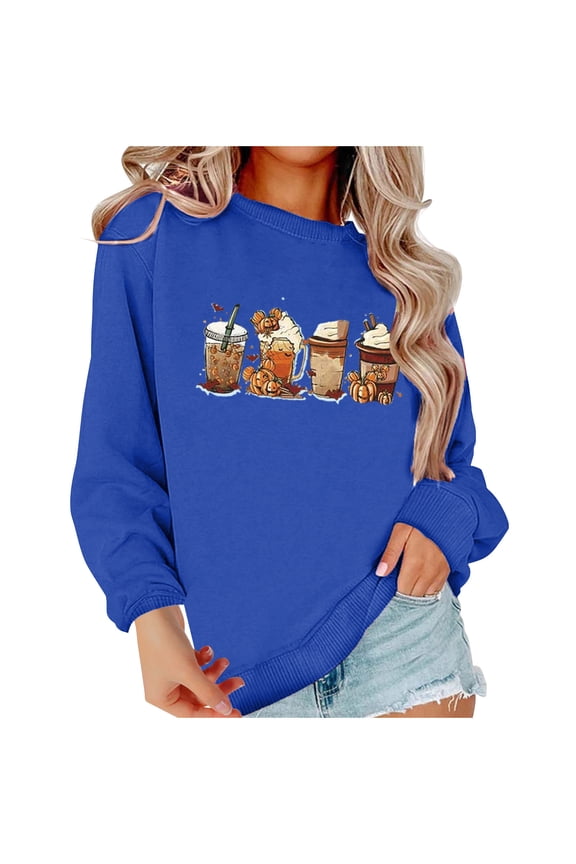 Womens Halloween Costumes Halloween Tshirt for Women Pumpkin Graphic Tees Tops Long Sleeve Pullover Shirt Long Sleeve Crew Neck Ghost Clothes Fall Clothes Blue XXXL