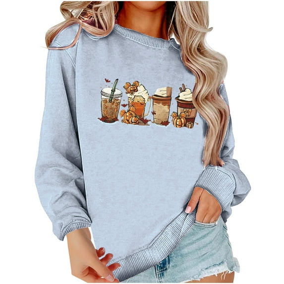 SOOMLON Womens Halloween Costumes Halloween Sweatshirt for Women Western Ghost Long Sleeve Shirt Fall Pullover Top Long Sleeve Crew Neck Witch Clothes Winter Clothes Gray XXXL