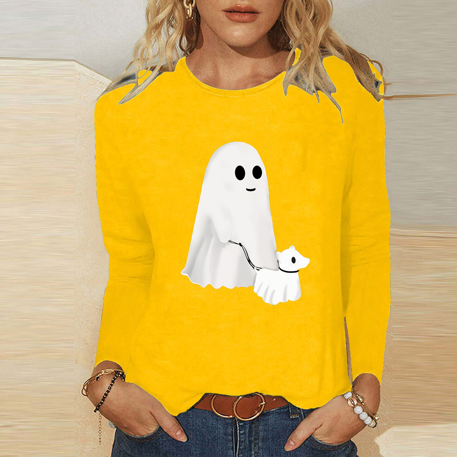 T-shirt Femme Halloween - Taille S - Couleur Orange Vif Avec Sequins Et Chauves-souris - Occasion Très Bon état