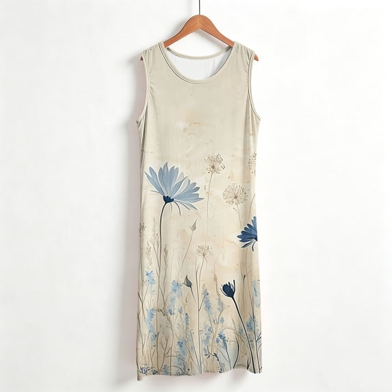 SOOMLON Womens Nightgowns Sleepwear Plus Size Comfy Tank Nighties Crew Neck Sleeveless Maxi Dress Floral Sleepdress