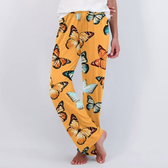 SOOMLON Womens Pajama Pants Cozy Funny Graphic Pajama Bottoms Adult Tall Warm Winter Lounge Sleepwear Pjs Pants Stretchy Cozy Wide Leg Pants Nightwear Yellow XL