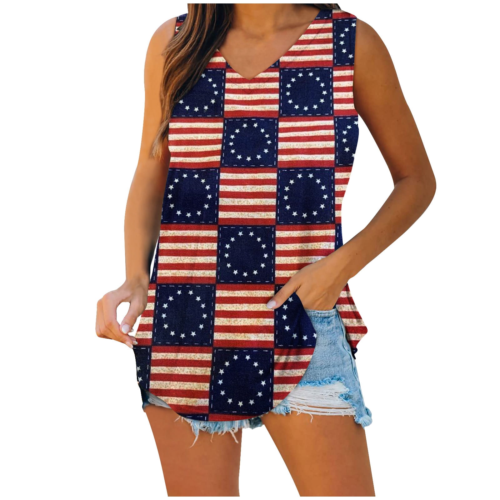 SOOMLON Womens Plus Size American Flag Tops T Shirt 4th of July