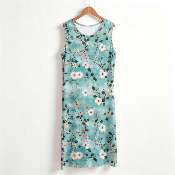 SOOMLON Womens Sleepwear Shirts Plus Size Tank Night Gown Crew Neck Sleeveless Long Sundress Floral Loungewear
