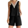 thumbnail image 1 of SOOMLON Womens Summer Sets Sexy 2 Piece Outfits Party Club Night 2PC Round Neck Solid Sleeveless Blouse + Loose Cotton Linen Pocket Pants Short Sets Black L, 1 of 6