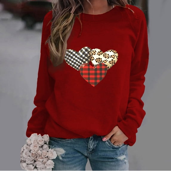SOOMLON Womens Valentines Day Sweatshirts Girl Friend Valentines Gift Comfy Long Sleeve Crew Neck Hoodies Tops Funny Heart Graphic Pullovers Shirts Fashion Festival Outfits 2025 Wine 2XL