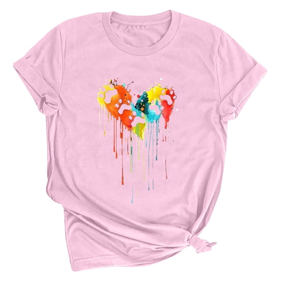 SOOMLON Womens Valentines Day Tops Lover Valentines Gift Casual Short Sleeve Crewneck T Shirts Cute Heart Print Tops Trendy Holiday Clothes 2025 Pink L