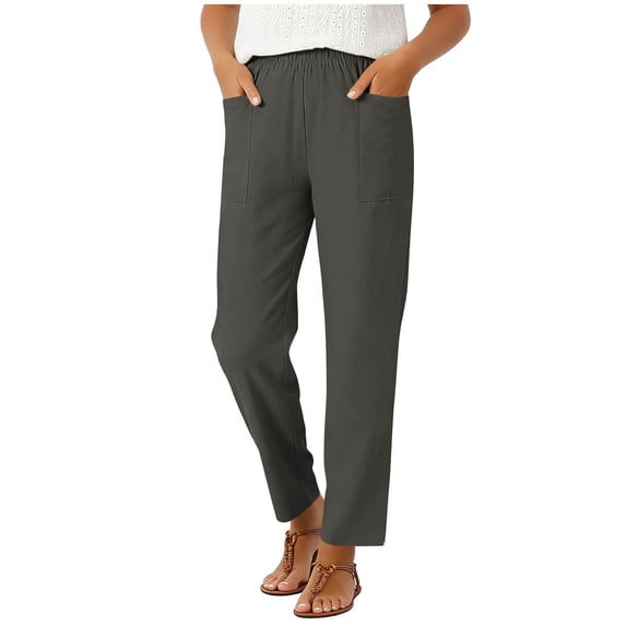 SOOMLON Work Pants for Women Plus Size Slim Leg Long Pants Pleated Elastic Waist Trousers with Pockets Vacation Clothes