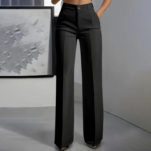 SOOMLON Workwear Pants for Women Plus Size Button Hanging Straight Leg Pants with Pockets Comfy Dressy Suit Pants