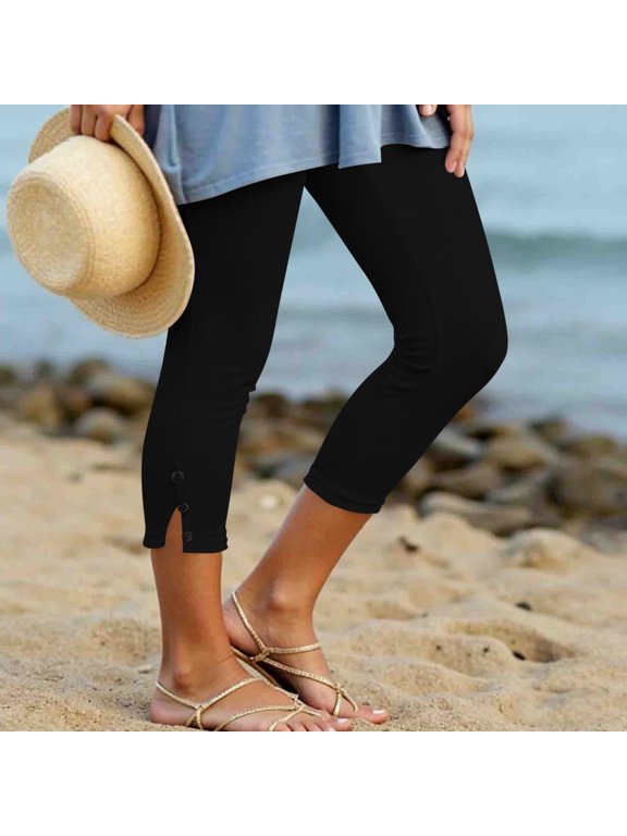 Yoga Capris for Women Plus Size Flex Split Leggings Lightweight Elastic Waist Pants Workout Exercise Clothes