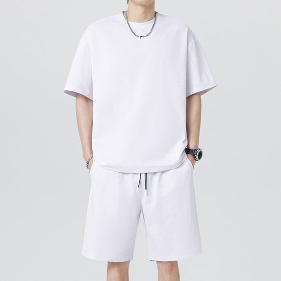 SOOMLON Young Mens Workout Sets Big and Tall Crew Neck Viscose Shirts Lightweight Shorts Short Sleeve Clothing Set