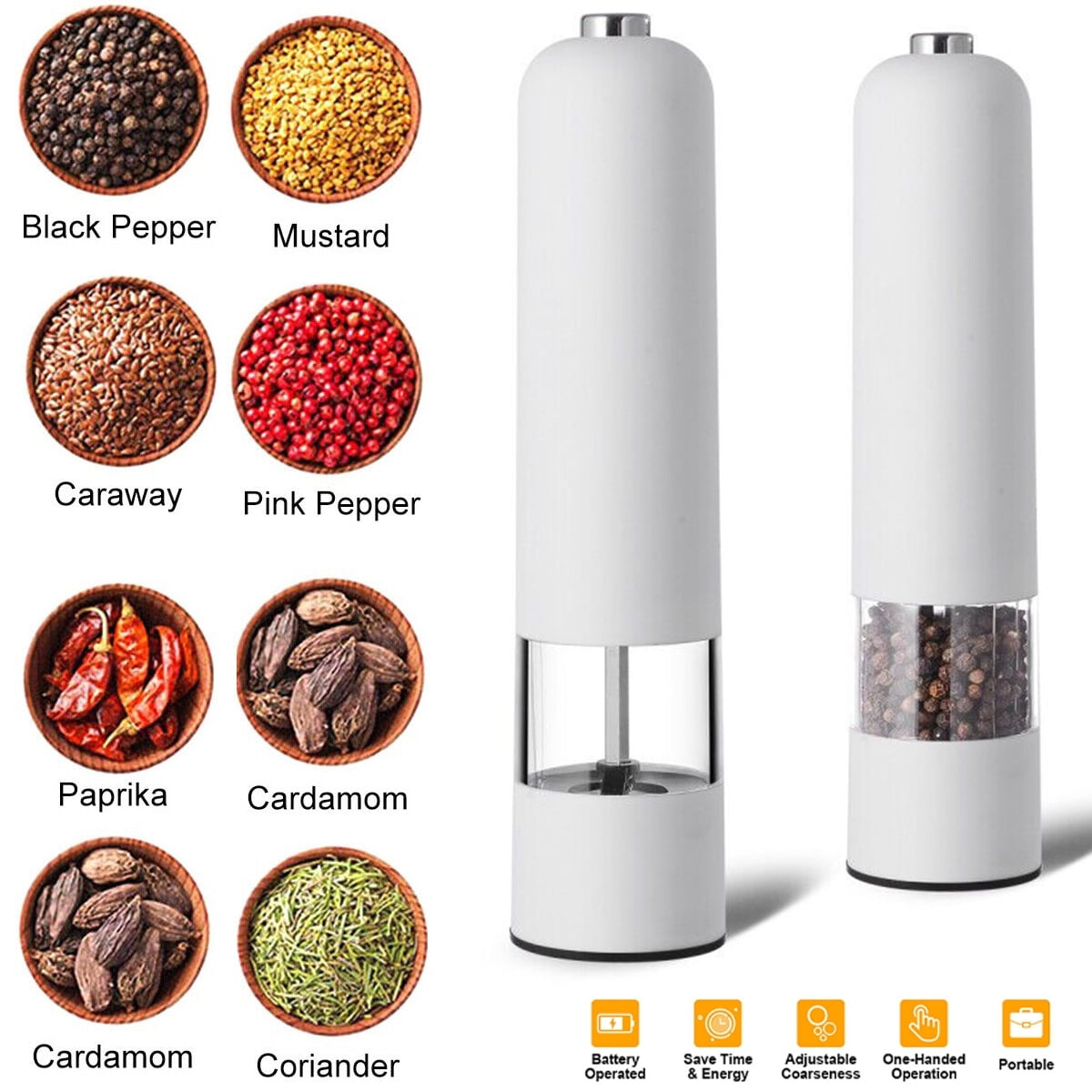 SOONHUA 2 Pcs Electric Salt and Pepper Grinder Set Stainless Steel