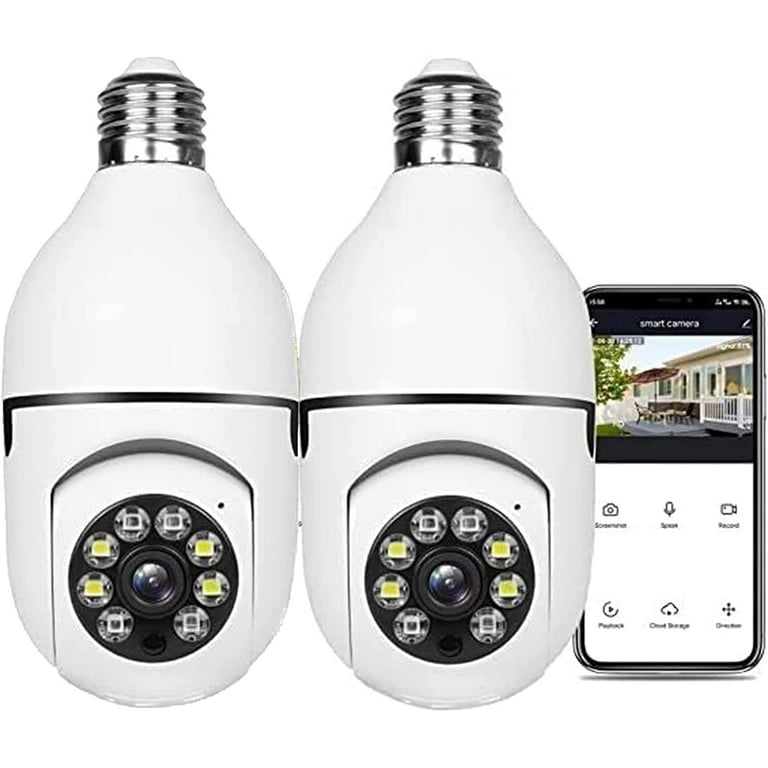 SOONHUA 2Pcs Light Bulb Security Camera 2.4GHz WiFi Outdoor, 1080P