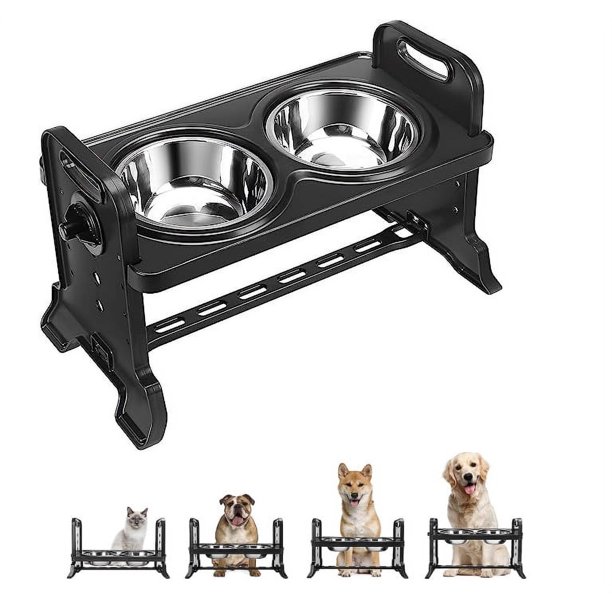 SOONHUA Elevated Dog Bowls 4 Height Adjustable Raised Dog Bowl with 2