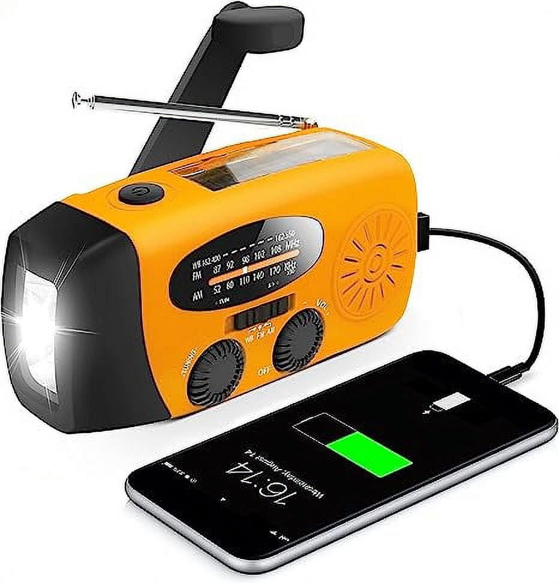 Leyeet Emergency Hand Crank Radio with LED Flashlight for Emergency, AM/FM NOAA Portable Weather Radio with 2000mAh Power Bank Phone Charger, USB Charged & Solar Power for Camping, Emergency, Orange