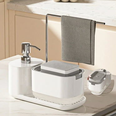 SOONHUA Hand and Dish Soap Dispenser Set Counter Top Soap Dispenser with Dishcloth Holder